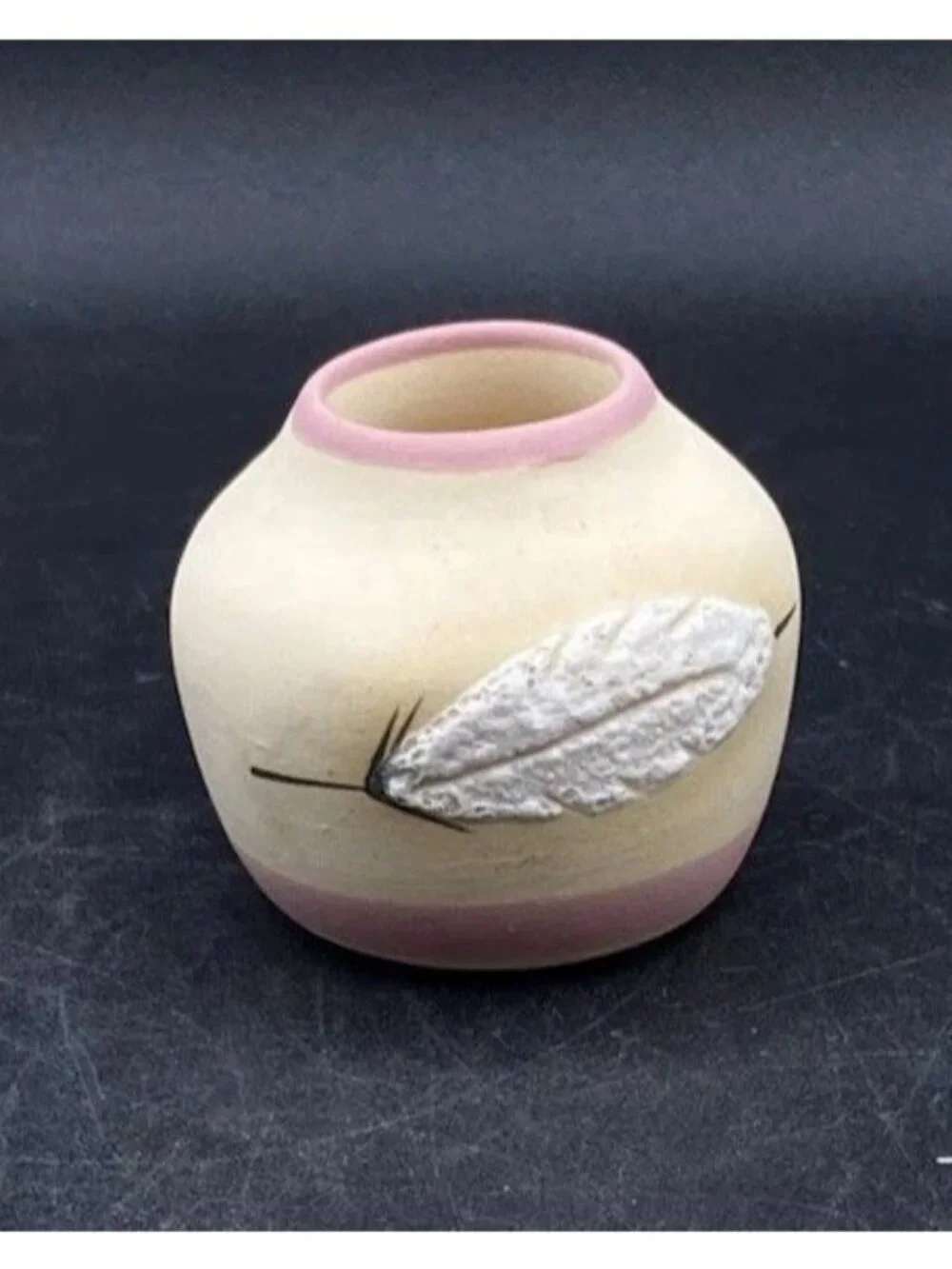 Native American Indian Mini Pottery Rose Feather Southwest Dessert Vase